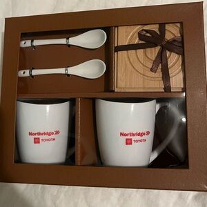 Toyota northridge White Mug Set with Brown Coasters